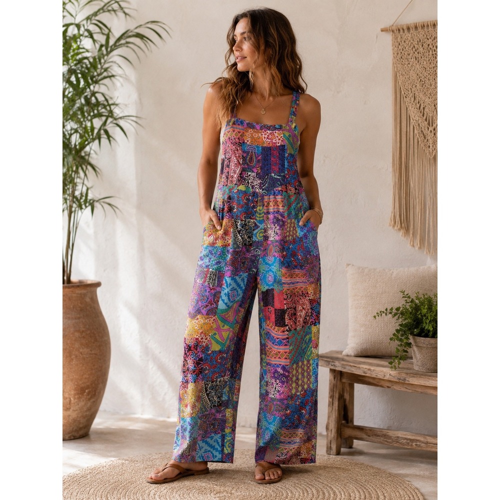 Himosyber Women's Patchwork Dual Pocket Jumpsuit XL